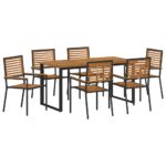 vidaXL Záhradný jedálenský set 7 pcs Čierna Pevné akáciové drevo – Obrázok 2
