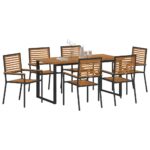 vidaXL Záhradný jedálenský set 7 pcs Čierna Pevné akáciové drevo – Obrázok 3