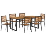 vidaXL Záhradný jedálenský set 7 pcs Čierna Pevné akáciové drevo – Obrázok 2