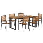 vidaXL Záhradný jedálenský set 7 pcs Čierna Pevné akáciové drevo – Obrázok 3