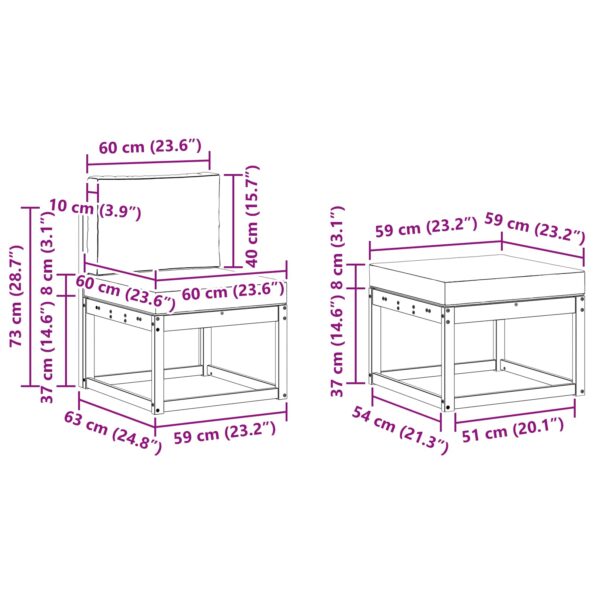 vidaXL Záhradná súprava gaučov s vankúšom 4 pcs Prírodná a krémová – Obrázok 9