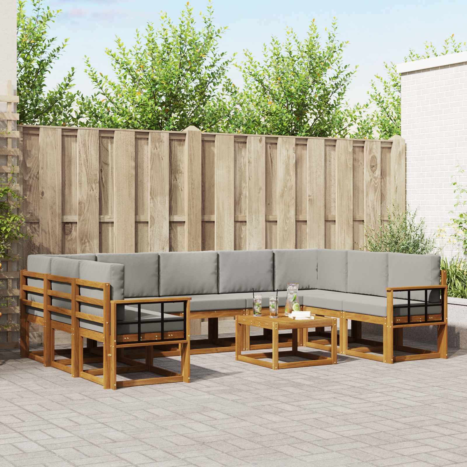 3367029_1.jpg vidaXL Záhradná súprava gaučov s vankúšom 10 pcs Prírodná a svetlosivá – Obrázok 1