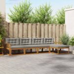 vidaXL Záhradná súprava gaučov s vankúšom 5 pcs Prírodná a svetlosivá