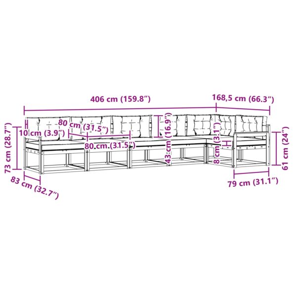 vidaXL Záhradná súprava gaučov s vankúšom 6 pcs Prírodná a béžová – Obrázok 9