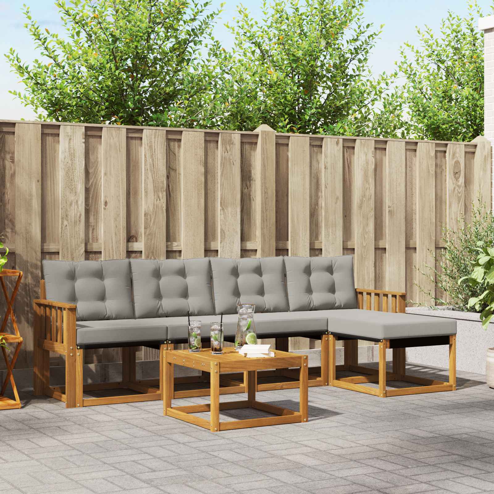 3368590_1.jpg vidaXL Záhradná súprava gaučov s vankúšom 6 pcs Prírodná a svetlosivá – Obrázok 1