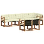 vidaXL Záhradná súprava gaučov s vankúšom 8 pcs Prírodná a krémová – Obrázok 2