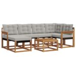vidaXL Záhradná súprava gaučov s vankúšom 7 pcs Prírodná a svetlosivá – Obrázok 2