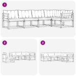vidaXL Záhradná súprava gaučov s vankúšom 5 pcs Prírodná a krémová – Obrázok 8
