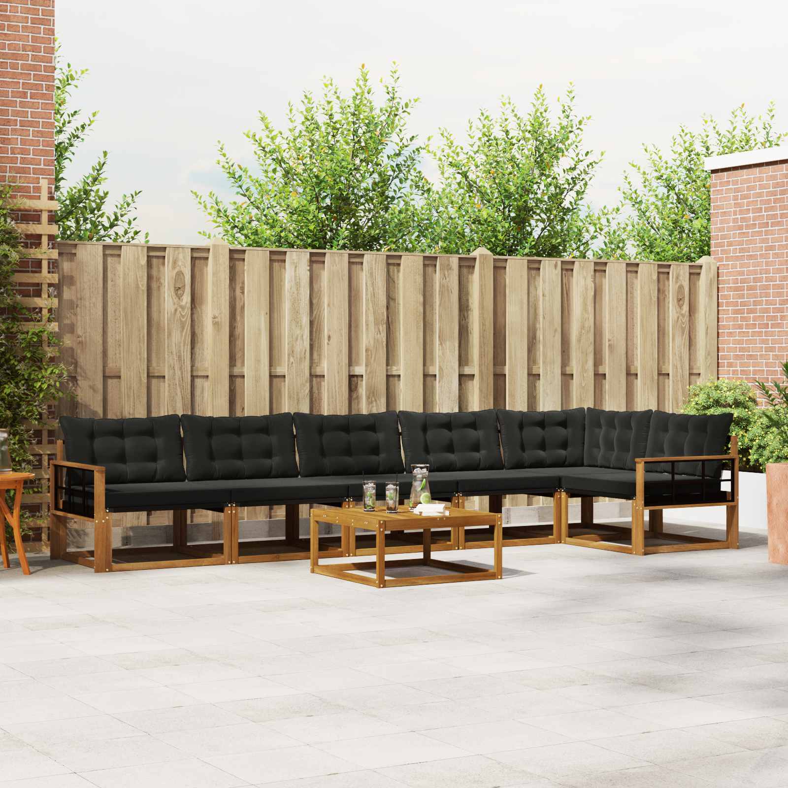 3369535_1.jpg vidaXL Záhradná súprava gaučov s vankúšom 7 pcs Prírodná a čierna – Obrázok 1