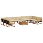vidaXL Záhradná súprava gaučov s vankúšom 11 pcs Prírodná a béžová – Obrázok 2