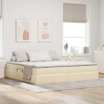 vidaXL Postel s úložným prostorem a matrací Krémová 200 x 200 cm