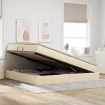 vidaXL Postel s úložným prostorem a matrací Krémová 200 x 200 cm – Obrázok 4
