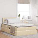vidaXL Postel s úložným prostorem a matrací Krémová 120 x 190 cm