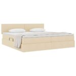 vidaXL Postel s úložným prostorem a matrací Krémová 200 x 200 cm – Obrázok 3