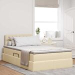 vidaXL Postel s úložným prostorem a matrací Krémová 120 x 190 cm