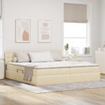 vidaXL Postel s úložným prostorem a matrací Krémová 200 x 200 cm