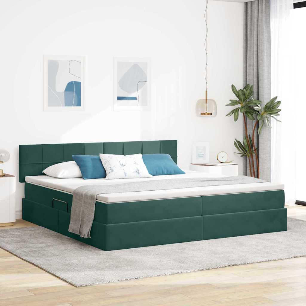 3370782_1.jpg vidaXL Úložná posteľ s matracmi Tmavozelená 200 x 200 cm Zamat – Obrázok 1