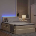 vidaXL LED úložná posteľ s matracom Krémová 120 x 190 cm Látka – Obrázok 5