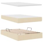 vidaXL LED úložná posteľ s matracom Krémová 120 x 190 cm Látka – Obrázok 9