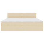 vidaXL LED úložná posteľ s matracom Krémová 200 x 200 cm Látka – Obrázok 8