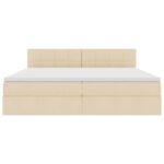vidaXL LED úložná posteľ s matracom Krémová 200 x 200 cm Látka – Obrázok 8