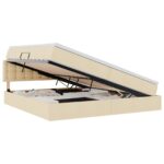 vidaXL LED úložná posteľ s matracom Krémová 200 x 200 cm Látka – Obrázok 2
