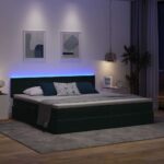 vidaXL LED úložná posteľ s matracom Tmavozelená 200 x 200 cm Zamat – Obrázok 5