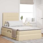 vidaXL Postel s úložným prostorem a matrací Krémová 120 x 190 cm látka