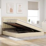 vidaXL Postel s úložným prostorem a matrací Krémová 200 x 200 cm – Obrázok 4