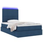vidaXL LED úložná posteľ s matracom Modrá 120 x 190 cm Látka – Obrázok 3