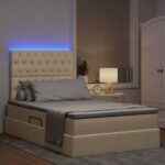 vidaXL LED úložná posteľ s matracom Krémová 120 x 190 cm Látka – Obrázok 5