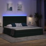 vidaXL LED úložná posteľ s matracom Tmavozelená 200 x 200 cm Zamat – Obrázok 5