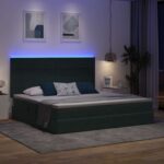 vidaXL LED úložná posteľ s matracom Tmavozelená 200 x 200 cm Zamat – Obrázok 5