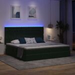 vidaXL LED úložná posteľ s matracom Tmavozelená 200 x 200 cm Zamat – Obrázok 5