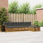 vidaXL Záhradná súprava gaučov s vankúšom 5 pcs Prírodná a antracitová