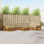 vidaXL Záhradná súprava gaučov s vankúšom 9 pcs Prírodná a béžová