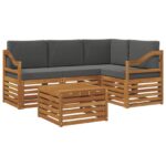 vidaXL Záhradná súprava gaučov s vankúšom 5 pcs Prírodná a antracitová – Obrázok 2