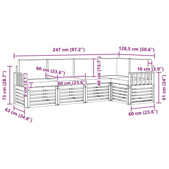 vidaXL Sada rohových gaučov s vankúšom 5 pcs Prírodná a krémová – Obrázok 9