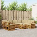 vidaXL Súpravy pohoviek 10 pcs Prírodná a béžová Pevné akáciové drevo