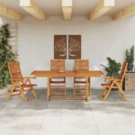 vidaXL Záhradný jedálenský set 5 pcs Hnedá Pevné akáciové drevo – Obrázok 4