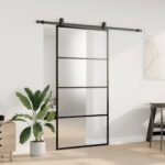 vidaXL Posuvné dvere so sadou kovania, čierne 102,5x205 cm, ESG sklo – Obrázok 3