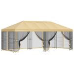 vidaXL Altánok so stenami 6 x 3 m Krémová Polyester a oceľ 190 – Obrázok 2