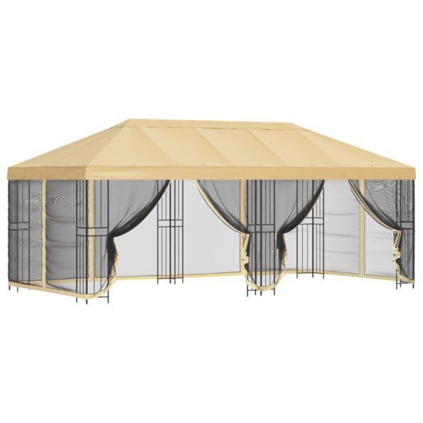 vidaXL Altánok so stenami 6 x 3 m Krémová Polyester a oceľ 190 – Obrázok 2
