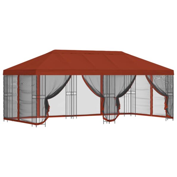 vidaXL Altánok so stenami 6 x 3 m Tehlová Polyester a oceľ 190 – Obrázok 2