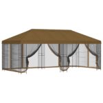 vidaXL Altánok so stenami 6 x 3 m Sivohnedá Polyester a oceľ 190 – Obrázok 2