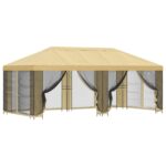 vidaXL Altánok so stenami 6 x 3 m Krémová Polyester a oceľ 190 – Obrázok 2