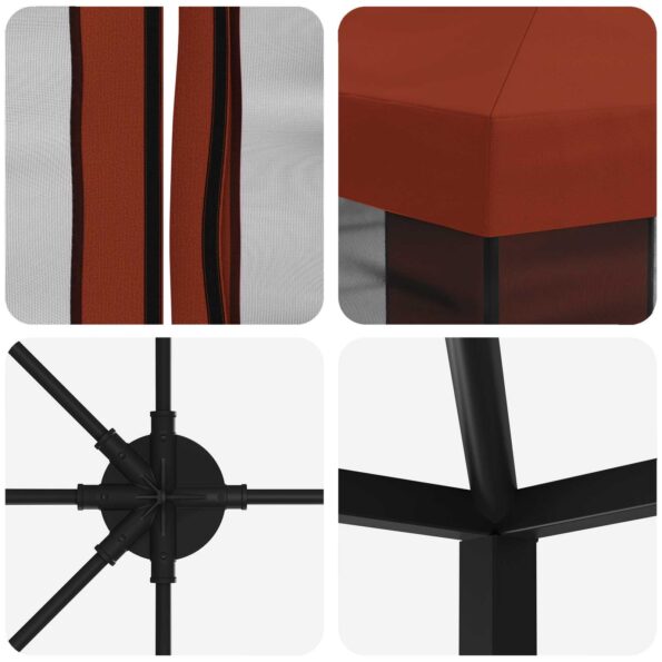 vidaXL Altánok so stenami 6 x 3 m Tehlová Polyester a oceľ 190 – Obrázok 5