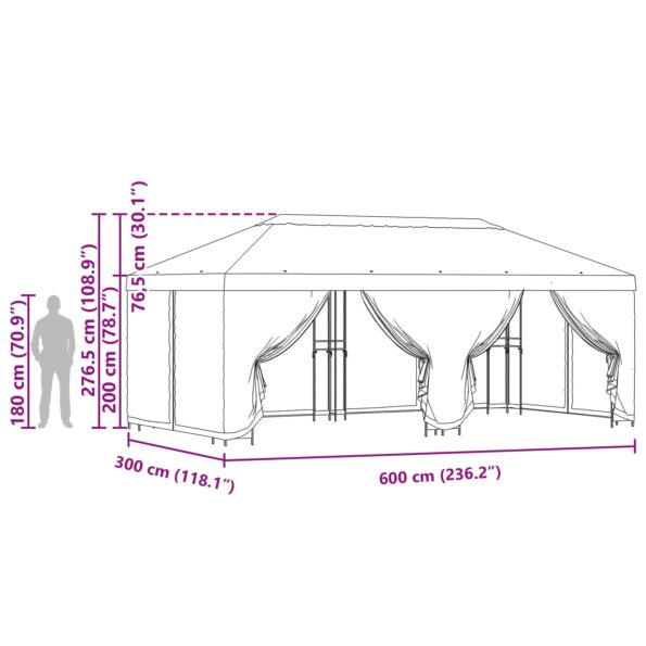 vidaXL Altánok so stenami 6 x 3 m Modrá Polyester a oceľ 190 – Obrázok 7