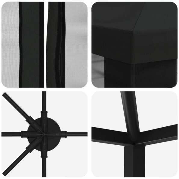 vidaXL Altánok so stenami 6 x 3 m Čierna Polyester a oceľ 190 – Obrázok 5