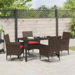 vidaXL Súprava stola a stoličiek s vankúšom 5 pcs Hnedá PE ratan – Obrázok 4